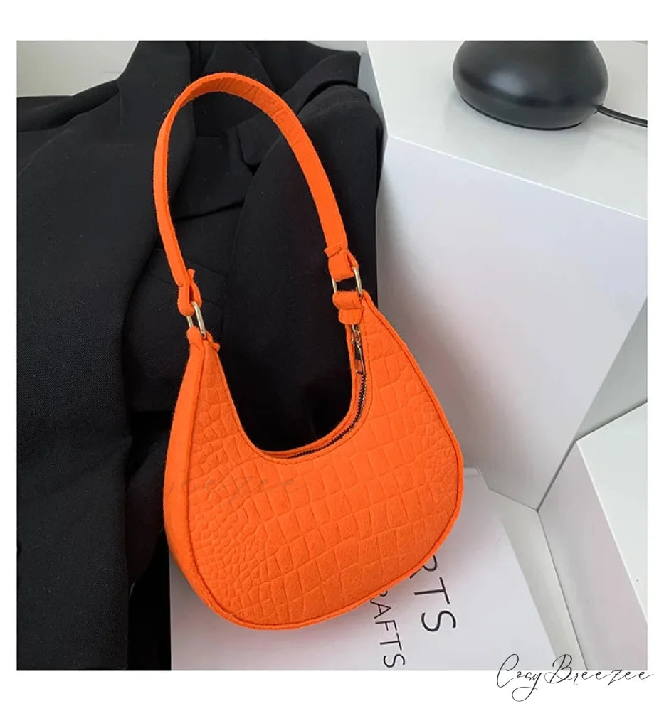 Vintage Korean Solid Dumpling Underarm Bag Orange shoulder-250126
