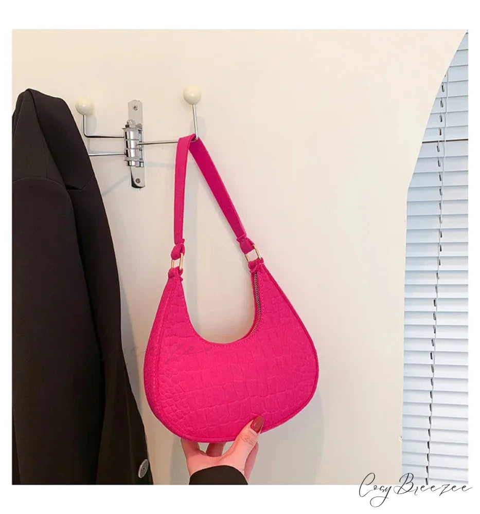 Vintage Korean Solid Dumpling Underarm Bag Red shoulder-250126