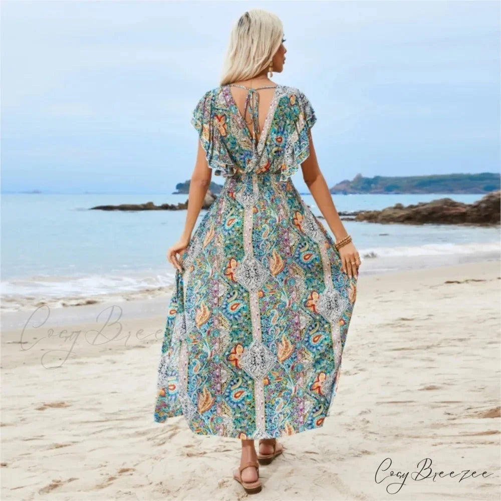 Vintage Lace Up Floral Beach Dress oldfloraldress-250126