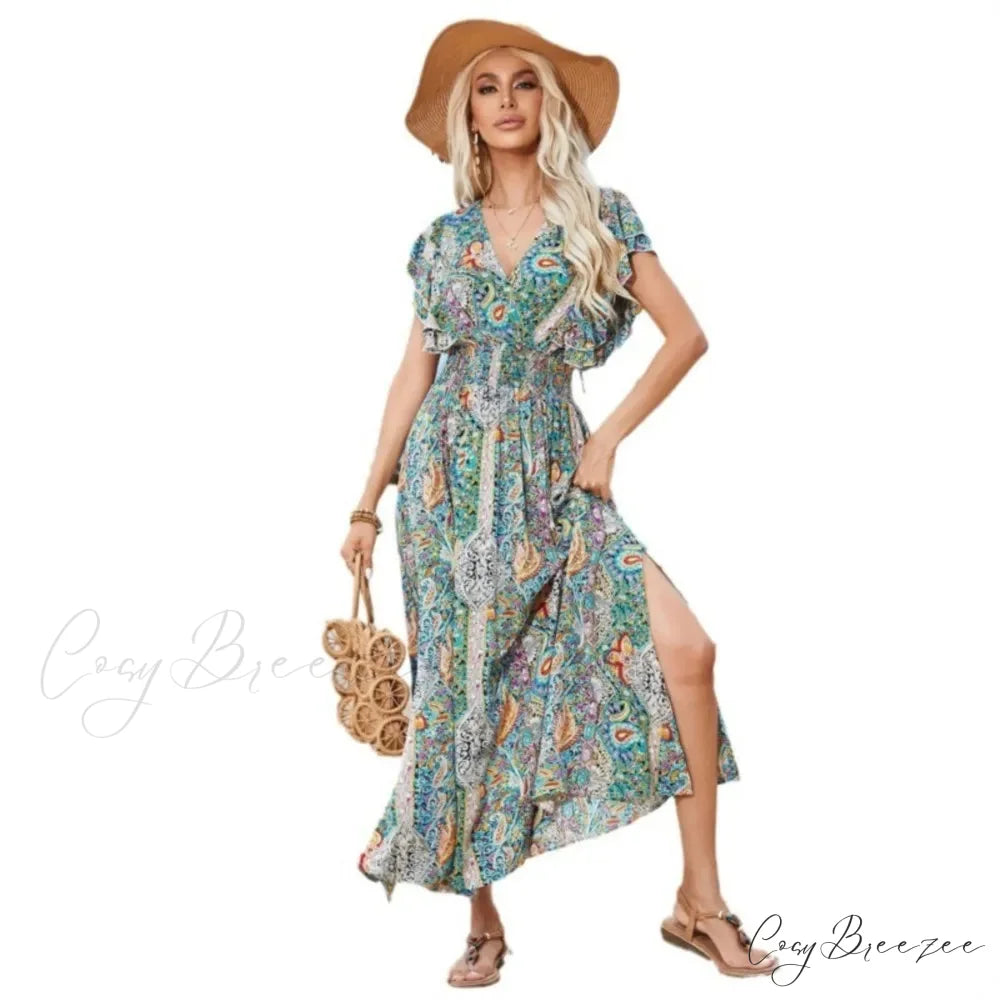 Vintage Lace Up Floral Beach Dress oldfloraldress-250126
