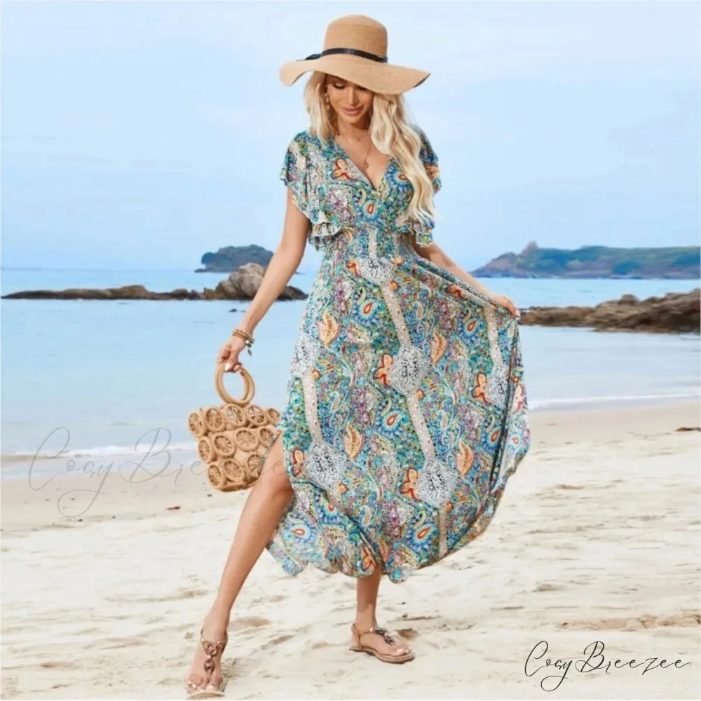 Vintage Lace Up Floral Beach Dress oldfloraldress-250126