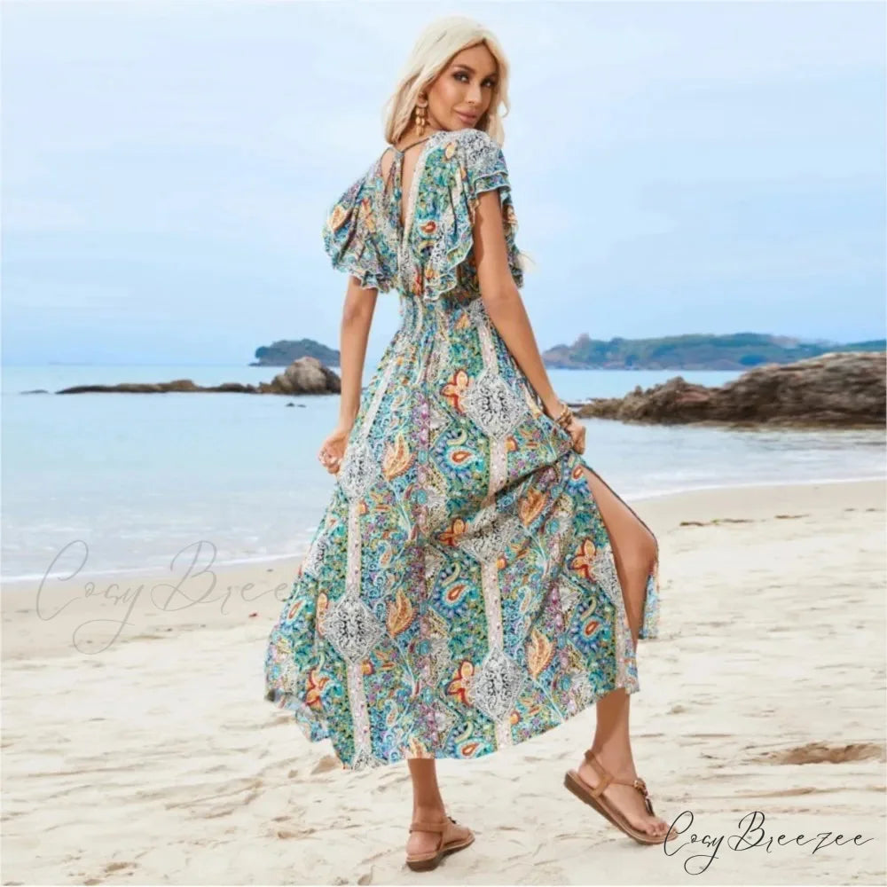 Vintage Lace Up Floral Beach Dress oldfloraldress-250126