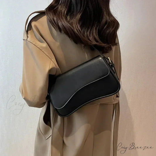 Vintage Leather Designer Crossbody Shoulder Bag Black shoulder-250126