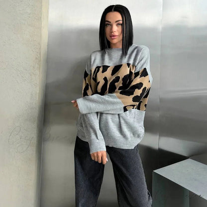 Vintage Leopard Print Loose Oversized Sweater swraters-241228