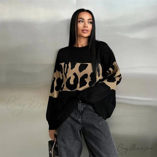 Vintage Leopard Print Loose Oversized Sweater swraters-241228