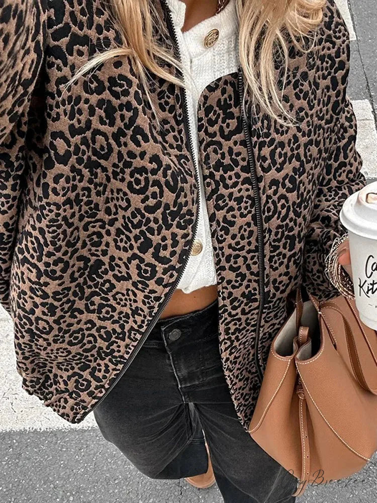 Vintage Leopard Print Zipper Coat coats-241228