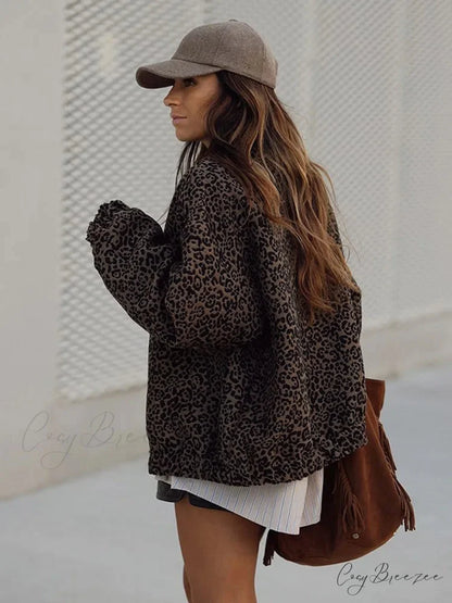 Vintage Leopard Print Zipper Coat coats-241228