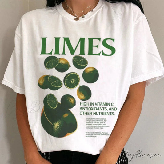 Vintage Limes Illustration Oversized T-shirt WHITE / S t-shirt-250223