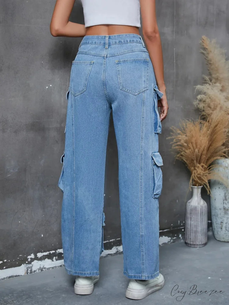 Vintage Loose Casual Middle Waist Hip Hop Straight Baggy Denim Jean