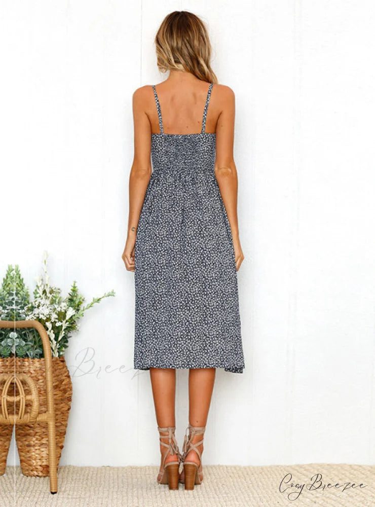 Vintage Loose Casual Sundress for Ladies - Sexy Beach Dress M / Blue