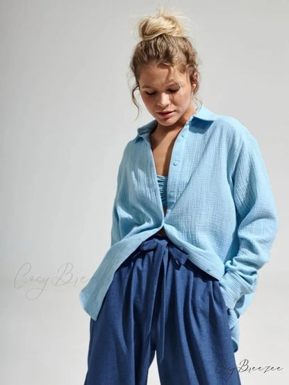 Vintage Loose Fit Shirt Blue / S blouse-250223