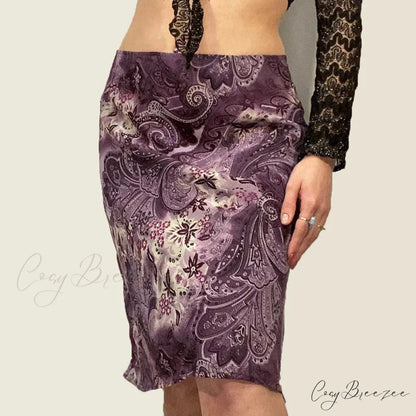 Vintage Mesh Purple Skirt Low Waist Aesthetic Outfits skirt-250126