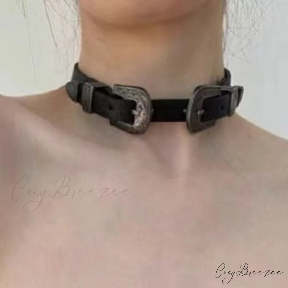 Vintage Metal Leather Y2K Punk Cool Gender-neutral Choker Necklace BLACK