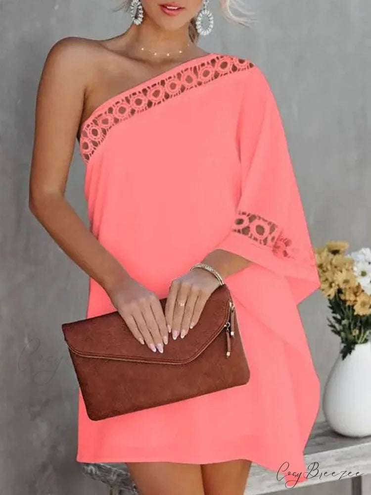 Vintage One-Shoulder Dresses Long Arm Women Design Loose Halter Gown Irregular Gown Spring Party Ruffle Vestido 03