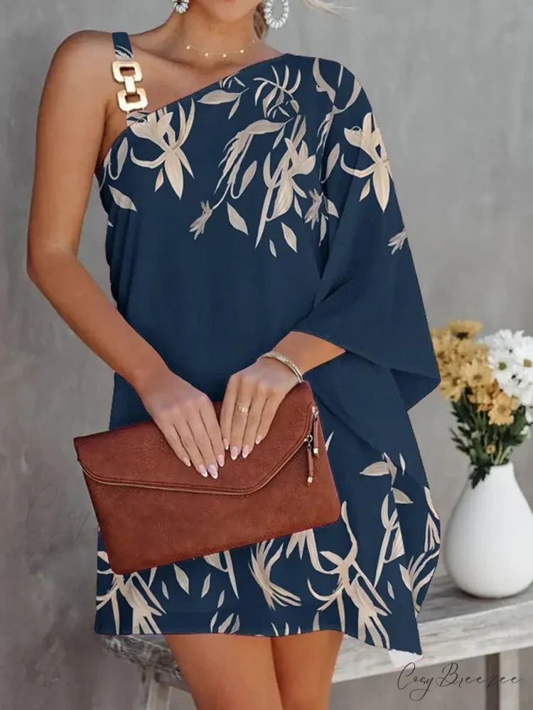 Vintage One-Shoulder Dresses Long Arm Women Design Loose Halter Gown Irregular Gown Spring Party Ruffle Vestido