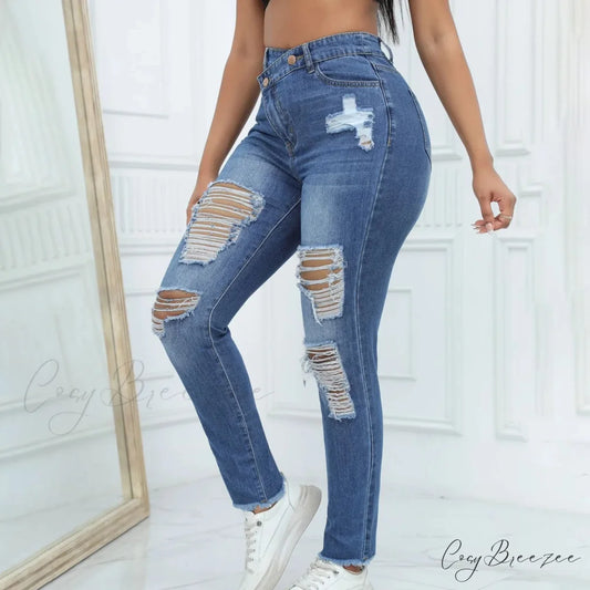 Vintage Oversized Breathable Skinny Jeans Blue / XS