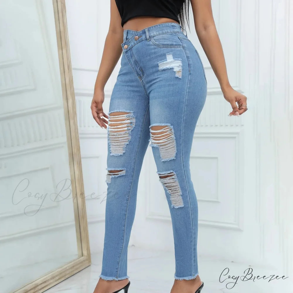 Vintage Oversized Breathable Skinny Jeans Light Blue / XS