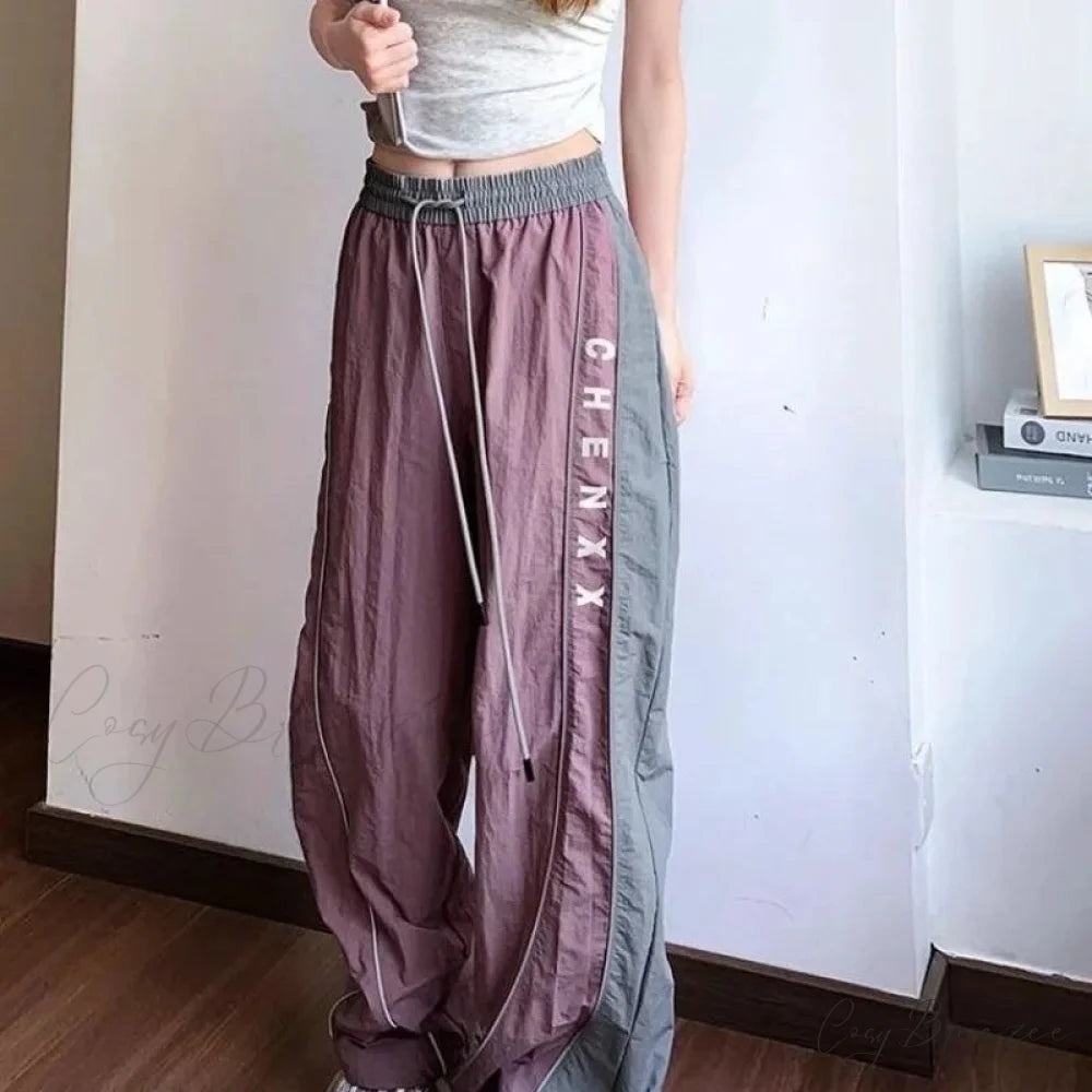 Vintage Patchwork Elastic Waist Pants PURPLE / S pants-241228
