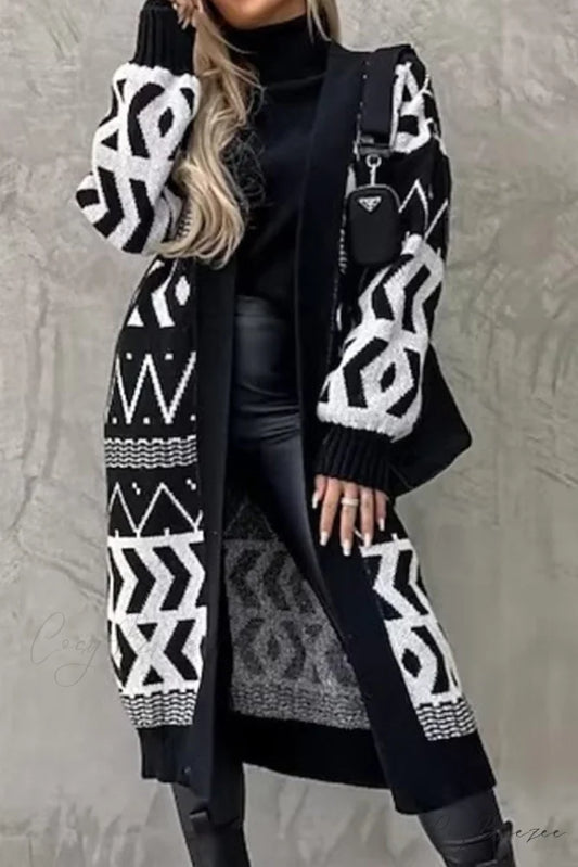 Vintage Patchwork Long Cardigan Black / S