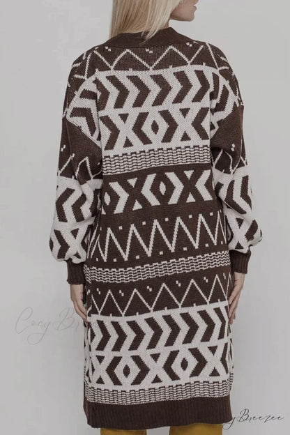 Vintage Patchwork Long Cardigan Brown / L