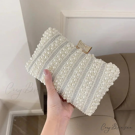 Vintage Pearl Diamond Evening Wedding Shoulder Bag Pearl / 20X13X5cm clutchbag-250126