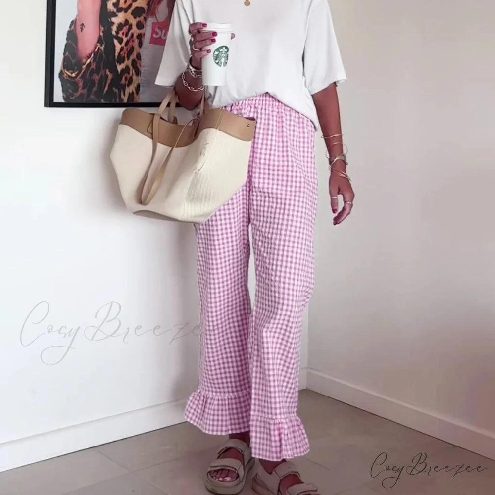 Vintage Plaid Elevated-Waist Relaxed Stylish Pant pant-250223