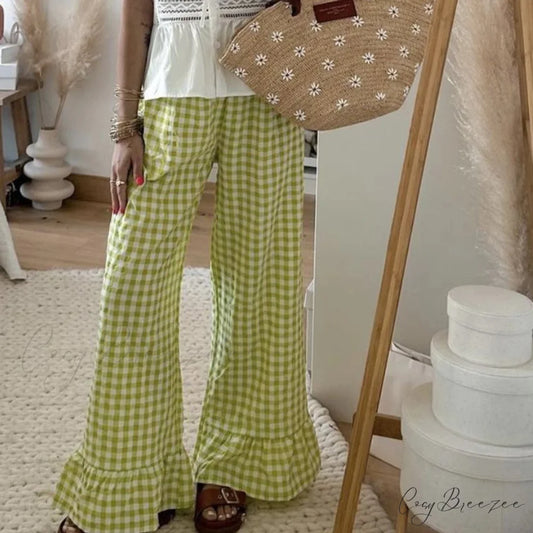 Vintage Plaid Elevated-Waist Relaxed Stylish Pant pant-250223
