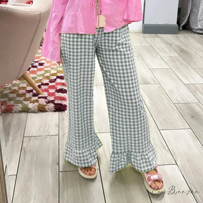 Vintage Plaid Elevated-Waist Relaxed Stylish Pant GRAY / S pant-250223