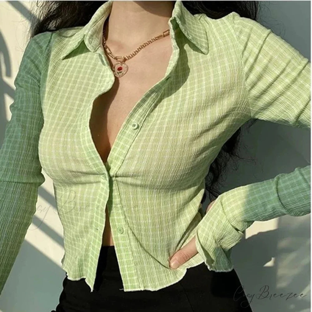 Vintage Plaid Extended Sleeve Shirt blouse-250223