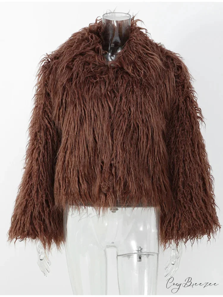 Vintage Plain Plush Fluffy Short Coat Brown / S coats-241228