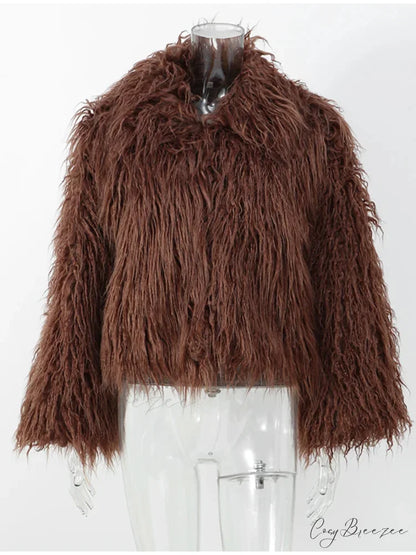 Vintage Plain Plush Fluffy Short Coat Brown / S coats-241228