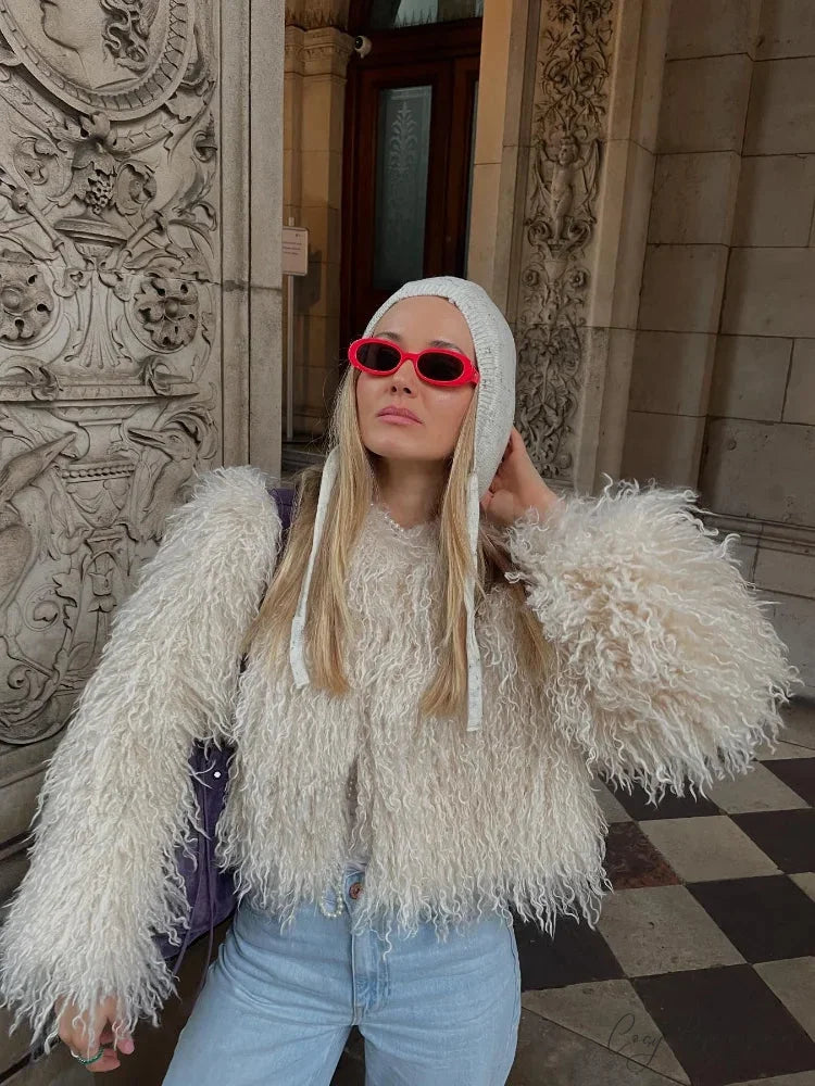 Vintage Plain Plush Fluffy Short Coat White / S coats-241228