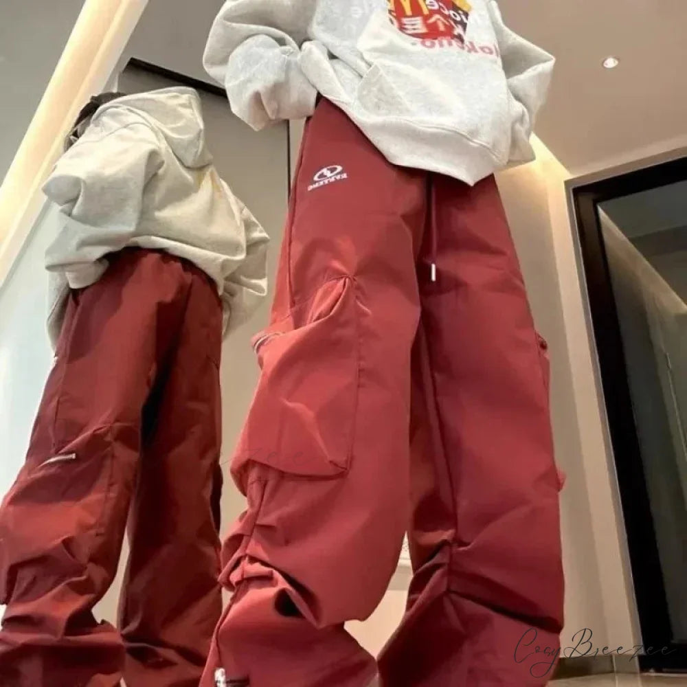 Vintage Pleated Cargo Pants Red / M pants-241228