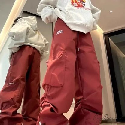 Vintage Pleated Cargo Pants Red / M pants-241228