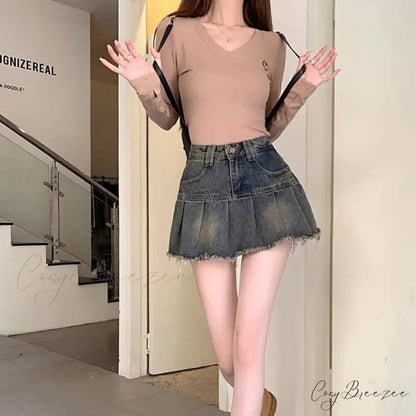Vintage Pleated Retro Aesthetics Casual A-line Skirt