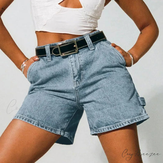 Vintage Pocket Straight Denim Shorts Light Blue / S short-250223