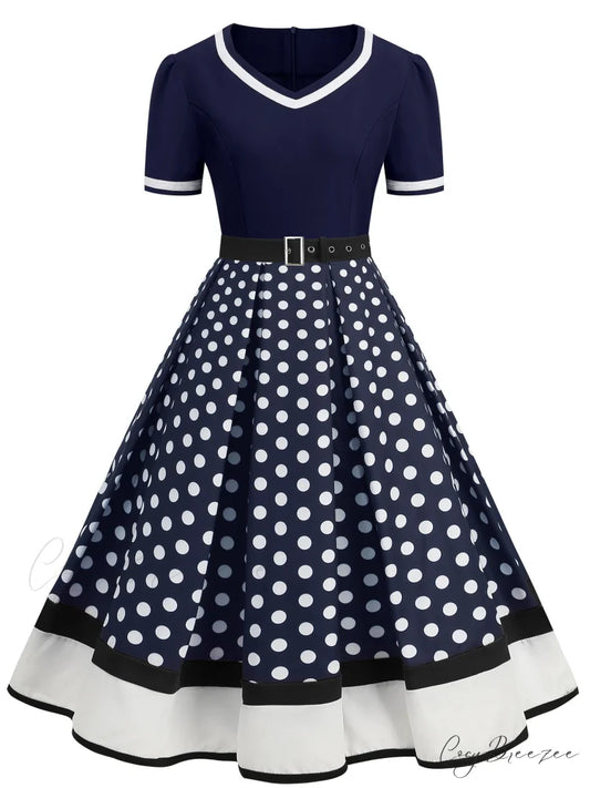 Vintage Polka Dot Rockabilly Dress - 1950s Style Short Sleeves S / Black