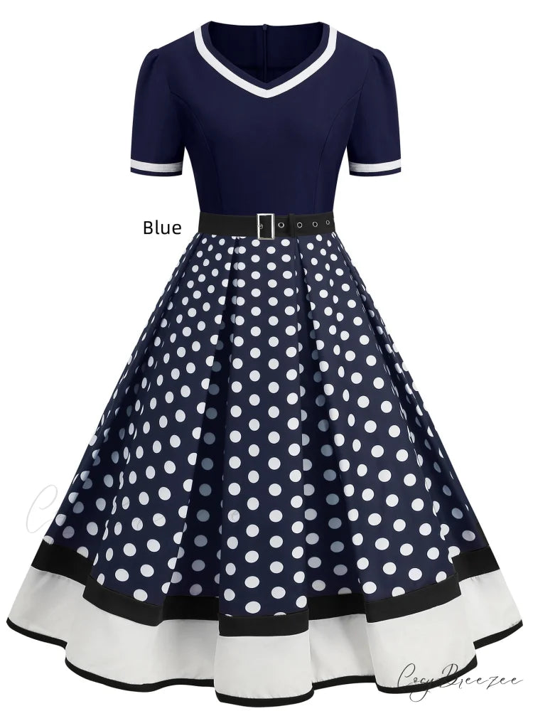 Vintage Polka Dot Rockabilly Dress - 1950s Style Short Sleeves S / Burgundy