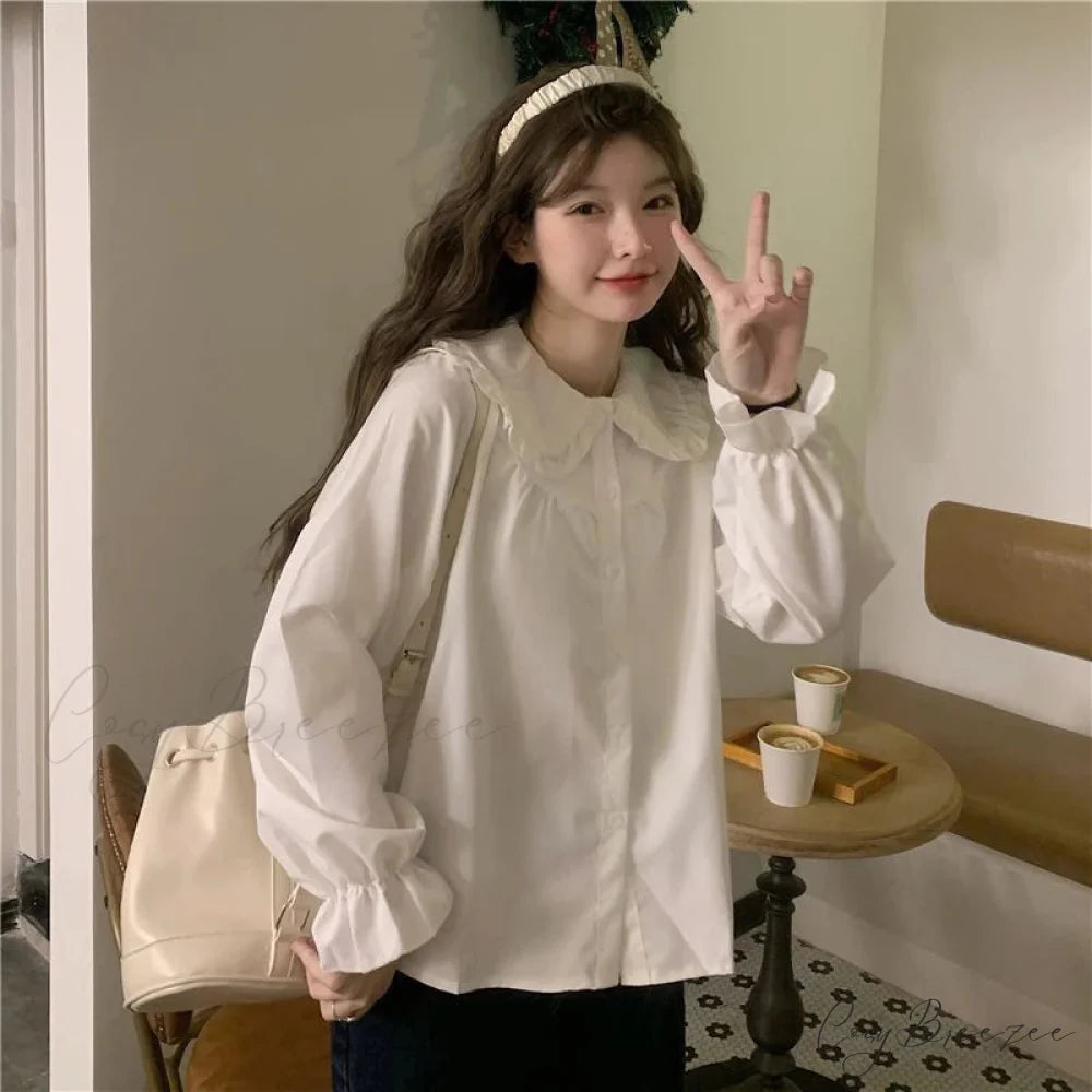 Vintage Preppy Style Sweet Kawaii White Crop Top blouse-250126