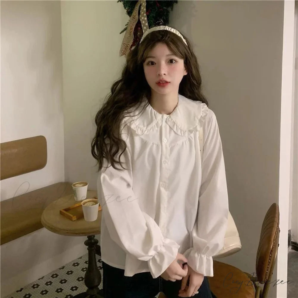 Vintage Preppy Style Sweet Kawaii White Crop Top blouse-250126