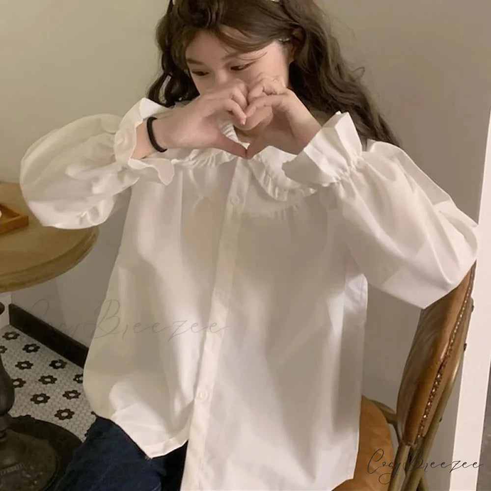 Vintage Preppy Style Sweet Kawaii White Crop Top blouse-250126