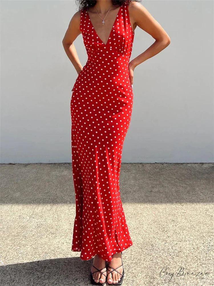 Vintage Print Long Tank Maxi Dress Red / S