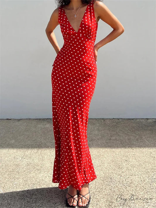 Vintage Print Long Tank Maxi Dress Red / S