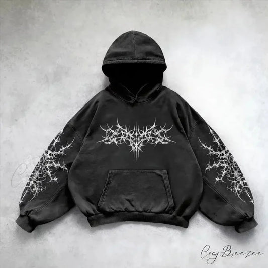 Vintage Print Zip-Up Hoodie black 1 / M hoodies-241228