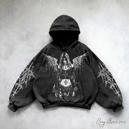 Vintage Print Zip-Up Hoodie black 3 / M hoodies-241228