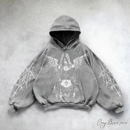 Vintage Print Zip-Up Hoodie grey / M hoodies-241228