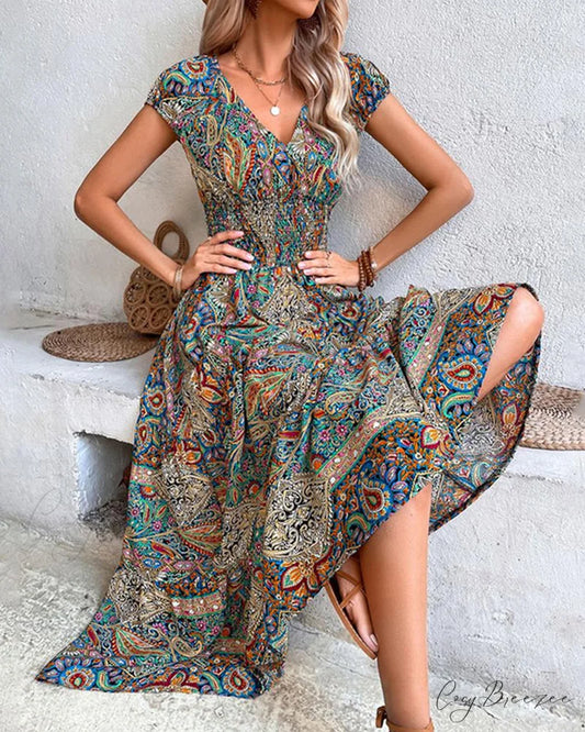 Vintage Printed Dress Green / S