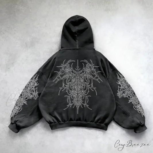 Vintage Punk Printed Relaxed Hoodie black 1 / M hoodies-241228