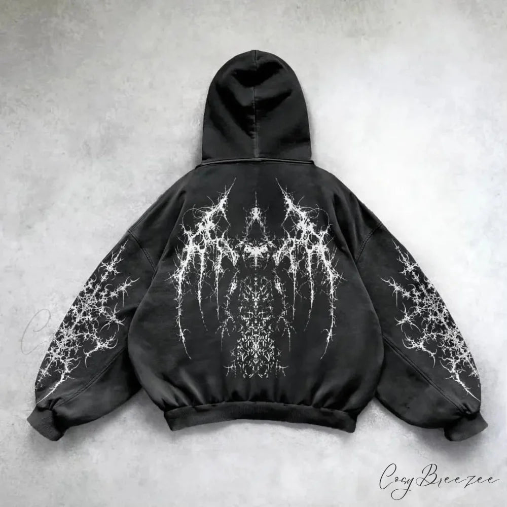 Vintage Punk Printed Relaxed Hoodie black 2 / M hoodies-241228