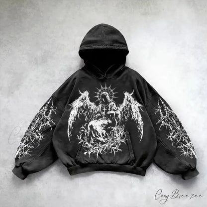 Vintage Punk Printed Relaxed Hoodie black 3 / M hoodies-241228